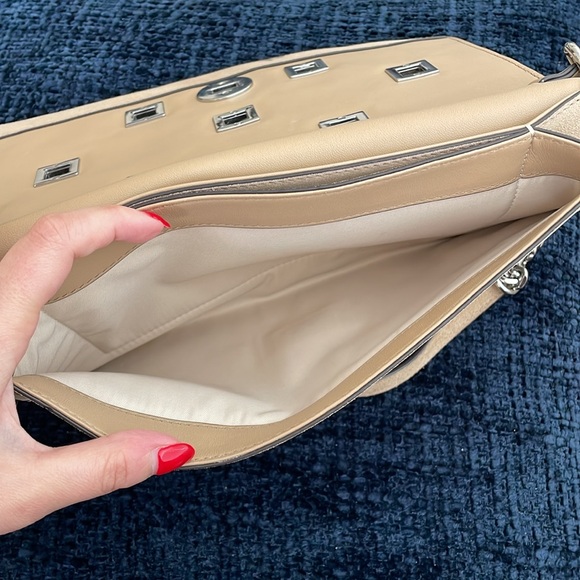 Tory Burch Kira Octagon Suede Purse, Clutch with Strap - Nude/Neutral - Picture 9 of 12